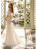 Strapless Beaded Ivory Lace Tulle Sexy Wedding Dress With Detachable Sleeves